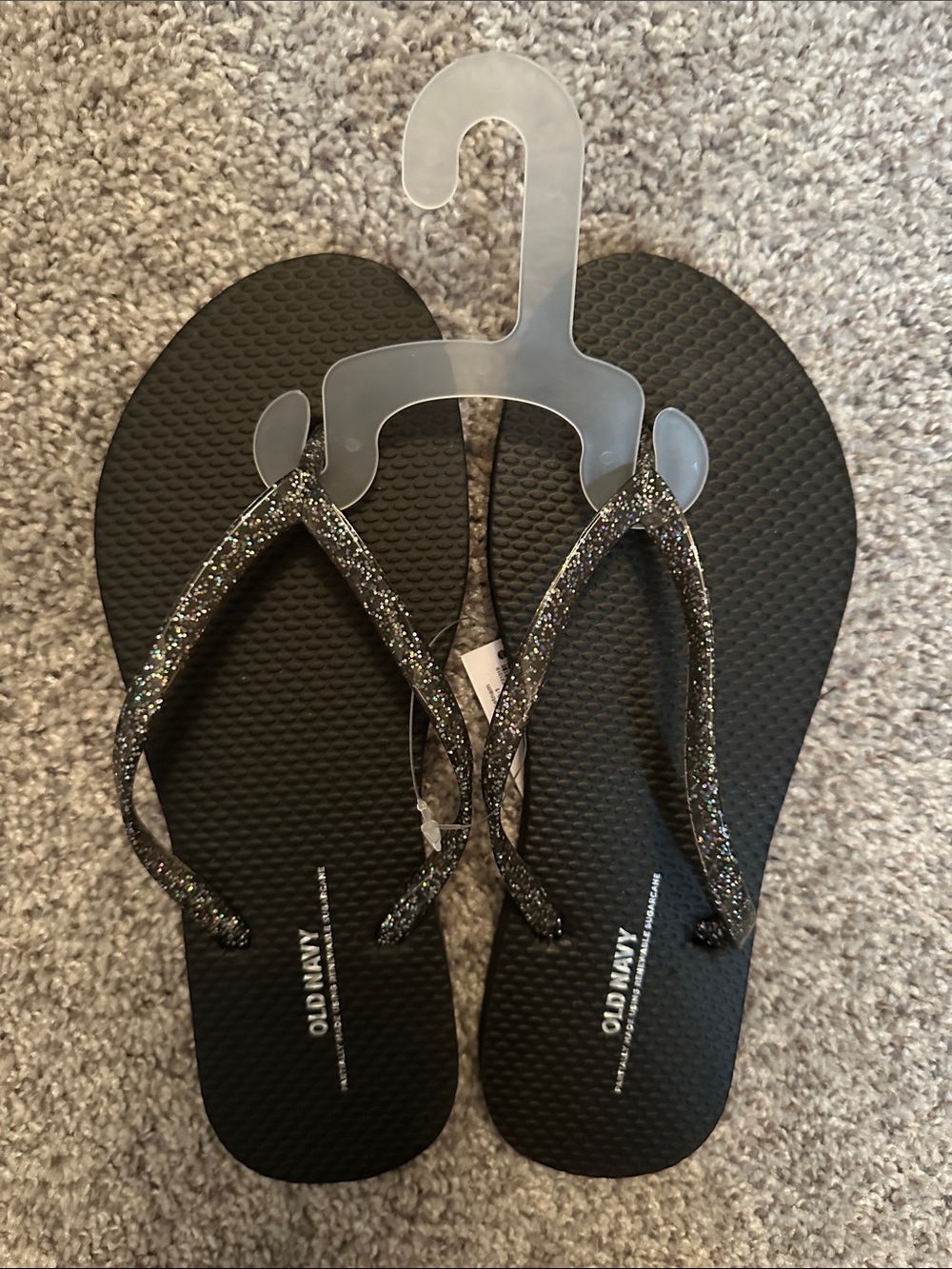 Old Navy Black Flip Flops with Glitter Straps